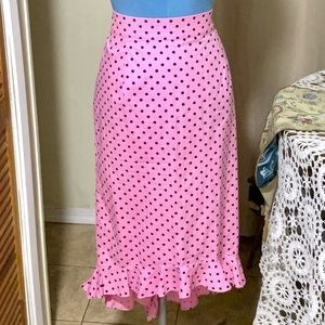 Torrid Pink & Black Polka Dot Skirt with Bottom Ruffled Hem High Low